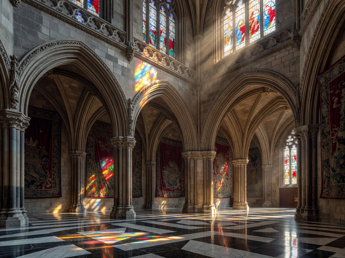 Majestic castle interior with royal arches